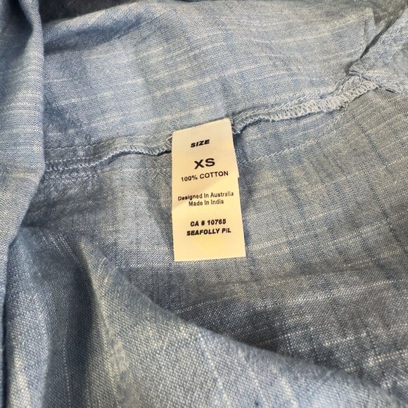 Seafolly Australia Boyfriend Beach Shirt Cover-Up XS Chambray‎ Blue Tunic - Picture 12 of 12